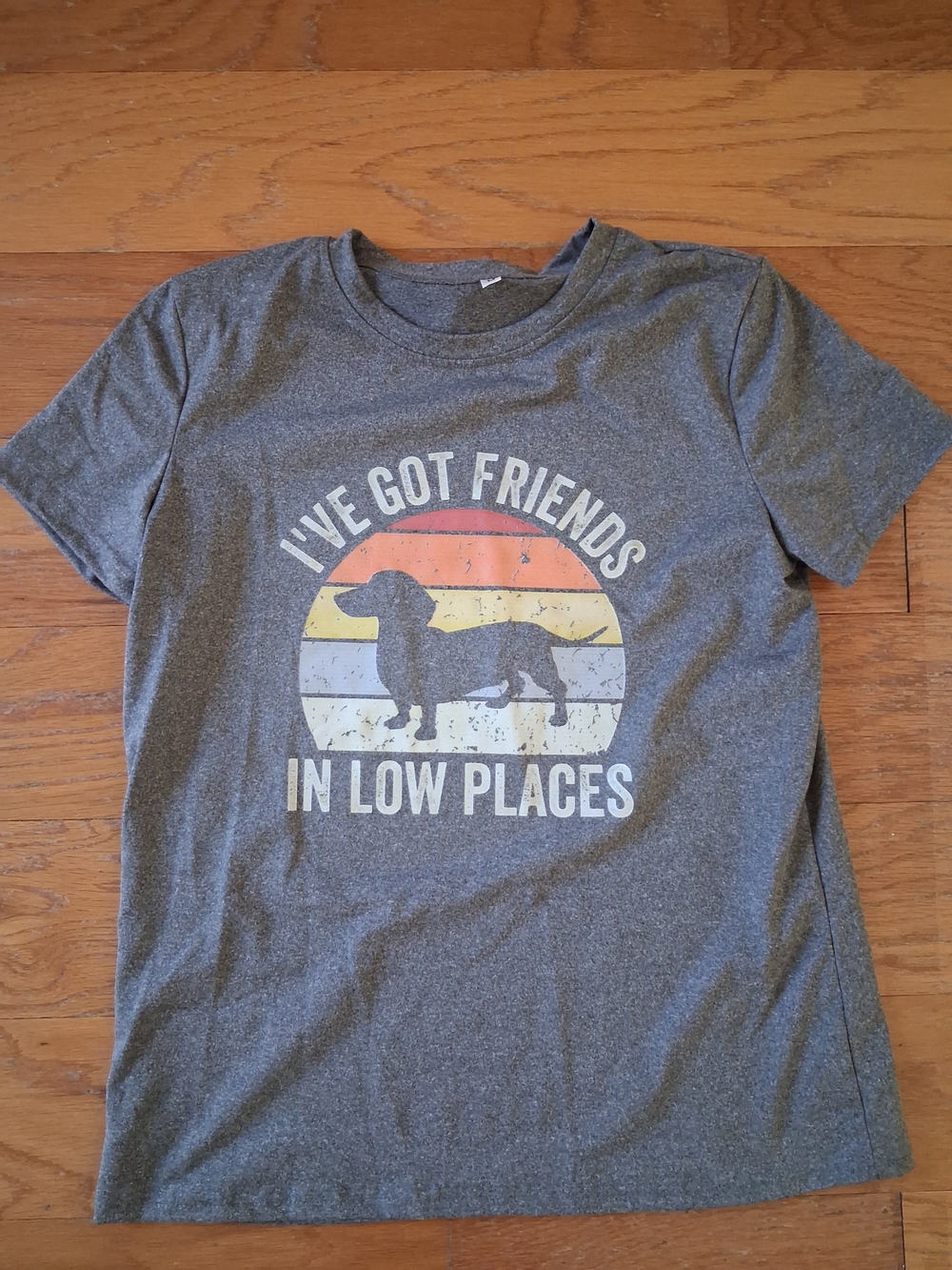 Gray Dachshund Graphic Tee - "I've Got Friends in Low Places"